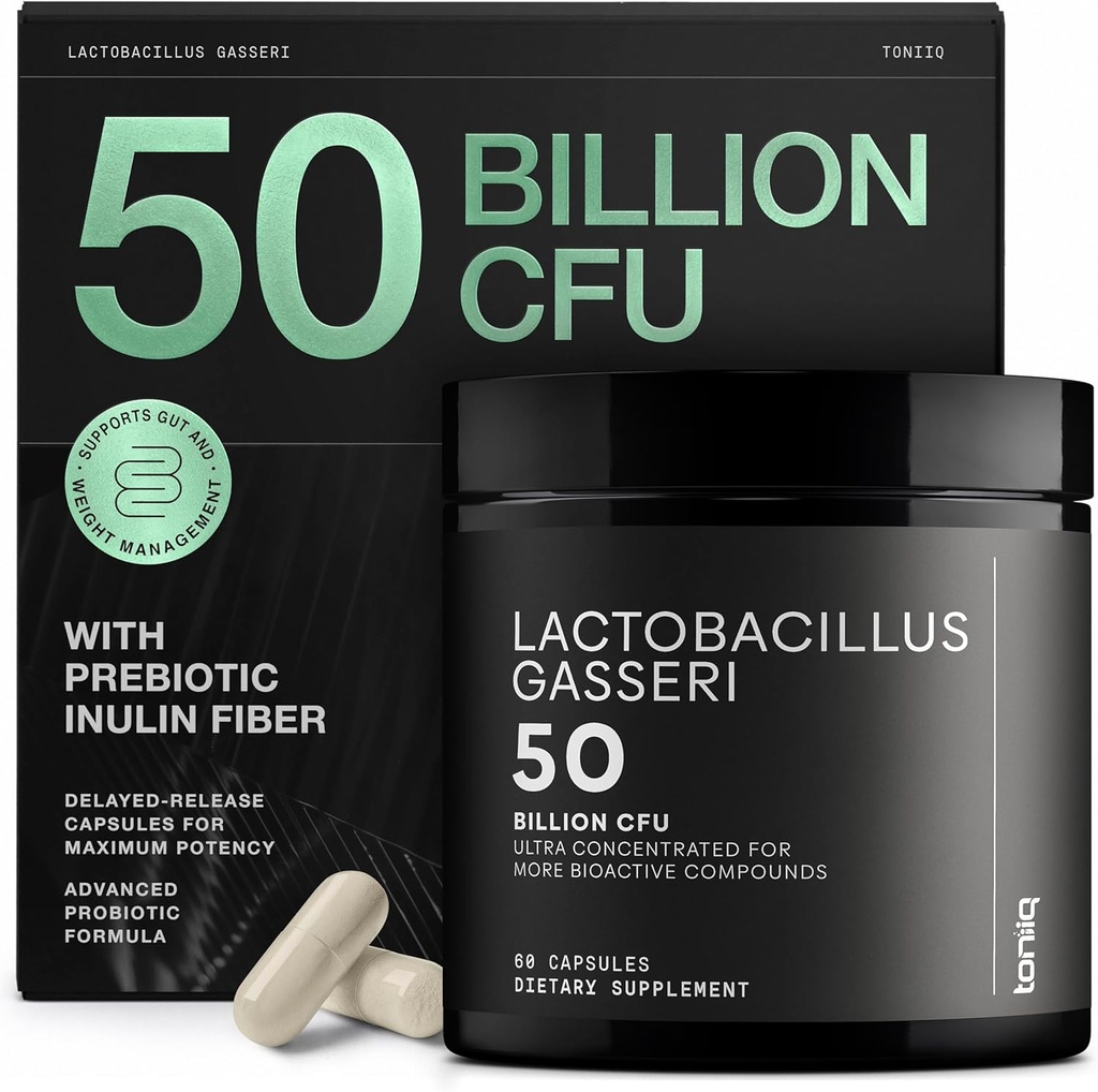 Lactobacillus Gasseri - Ultra High Strength 50 Billion CFU - Delayed Release Capsules - Made with Prebiotic Inulin Fiber - Supports Digestive Health & Gut Flora - Third-Party Lab Tested - 60 Capsules