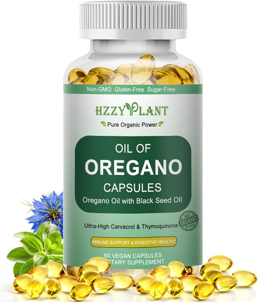 Oil of Oregano with Black Seed Oil Softgels, High Absorption Organic Oregano Oil Capsules for Immune Support Digestive Health Antioxidant, Concentrated Carvacrol & Thymoquinone, Vegan, 2 Month Supply