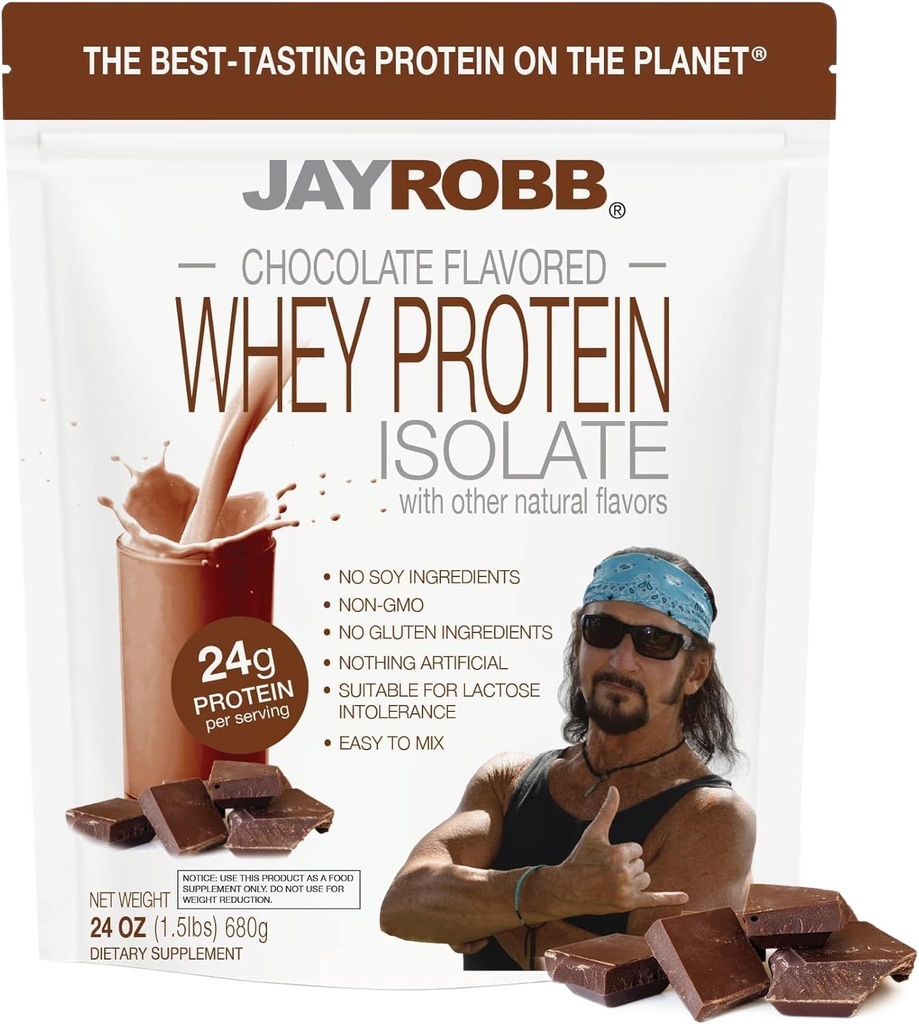 Jay Robb Whey Chocolate Isolate Protein Powder, Low Carb, Keto, Vegetarian, Gluten Free, Lactose Free, No Sugar Added, No Fat, No Soy, Nothing Artificial, Non-GMO, Best-Tasting, 24 oz