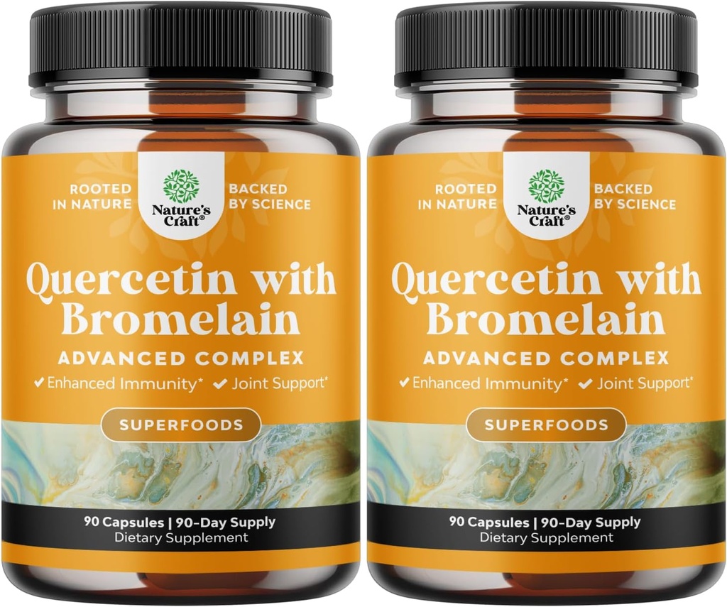 Pure Quercetin with Bromelain Supplement for Immunity - High Potent Antioxidant Bromelain Quercetin Supplement for Respiratory & Heart Health, Breathe & Joint Support - Nutritional Complex - 90 Count
