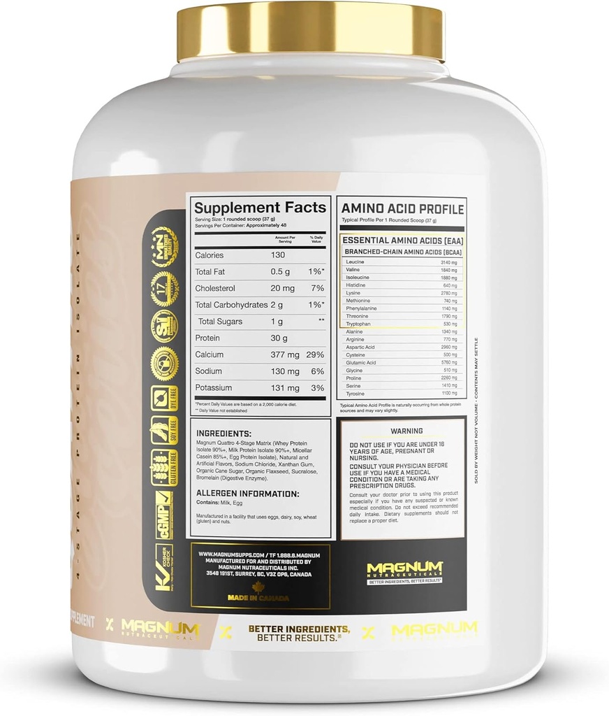 QUATTRO Magnum Nutraceuticals Shake Series Whey Protein Powder, Vanilla 4.5lb – Premium Protein Isolate Blend for Muscle Growth & Recovery