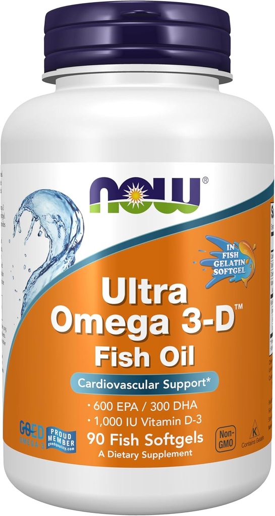 NOW Supplements, Ultra Omega 3-D™, Omega-3 Fish Oil + Vitamin D-3, Cardiovascular Support*, 90 Softgels