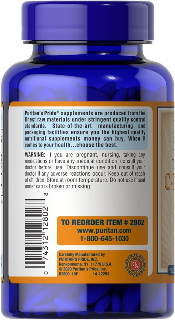 Puritan's Pride Vitamin C1500 mg with Rose HIPS Timed Release 100 Caplets (2802)