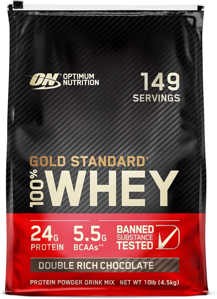 Optimum Nutrition Gold Standard 100% Whey Protein Powder, Double Rich Chocolate 10 Pound (Packaging May Vary)