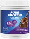 Pure Protein Powder, Whey, High Protein, Low Sugar, Gluten Free, Rich Chocolate, 1 lb