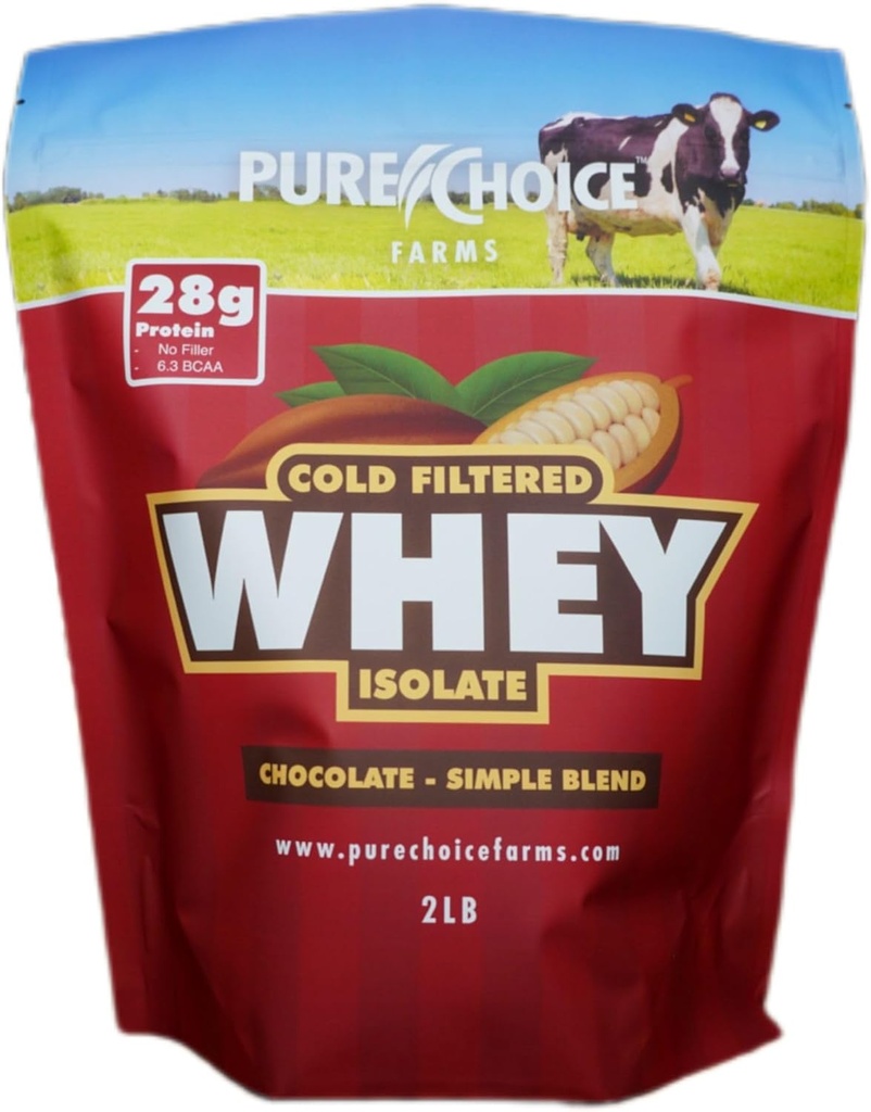 Pure Choice Chocolate Whey Protein Isolate Powder, 28g Protein, Undenatured Whey, 3 Ingredients, No Fillers Or Artificial Sweeteners (Chocolate, 2 lb)