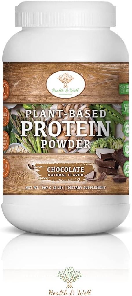 Health & Well Plant-Based Protein Powder, Contains Three Vegan proteins and Eight Different Super Fruits (Chocolate)