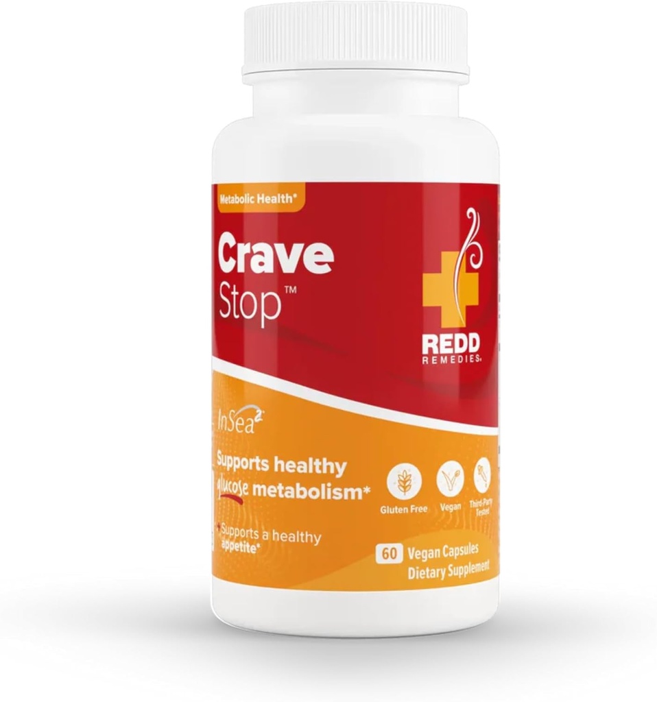 Redd Remedies Crave Stop | Supports Healthy Glucose Metabolism and Appetite | 30 Servings, 60 Vegan Capsules
