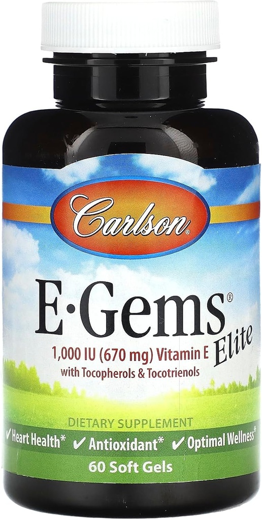 Carlson Labs E-Gems Natural Vitamin E Elite, 1000 IU, 60 Softgels