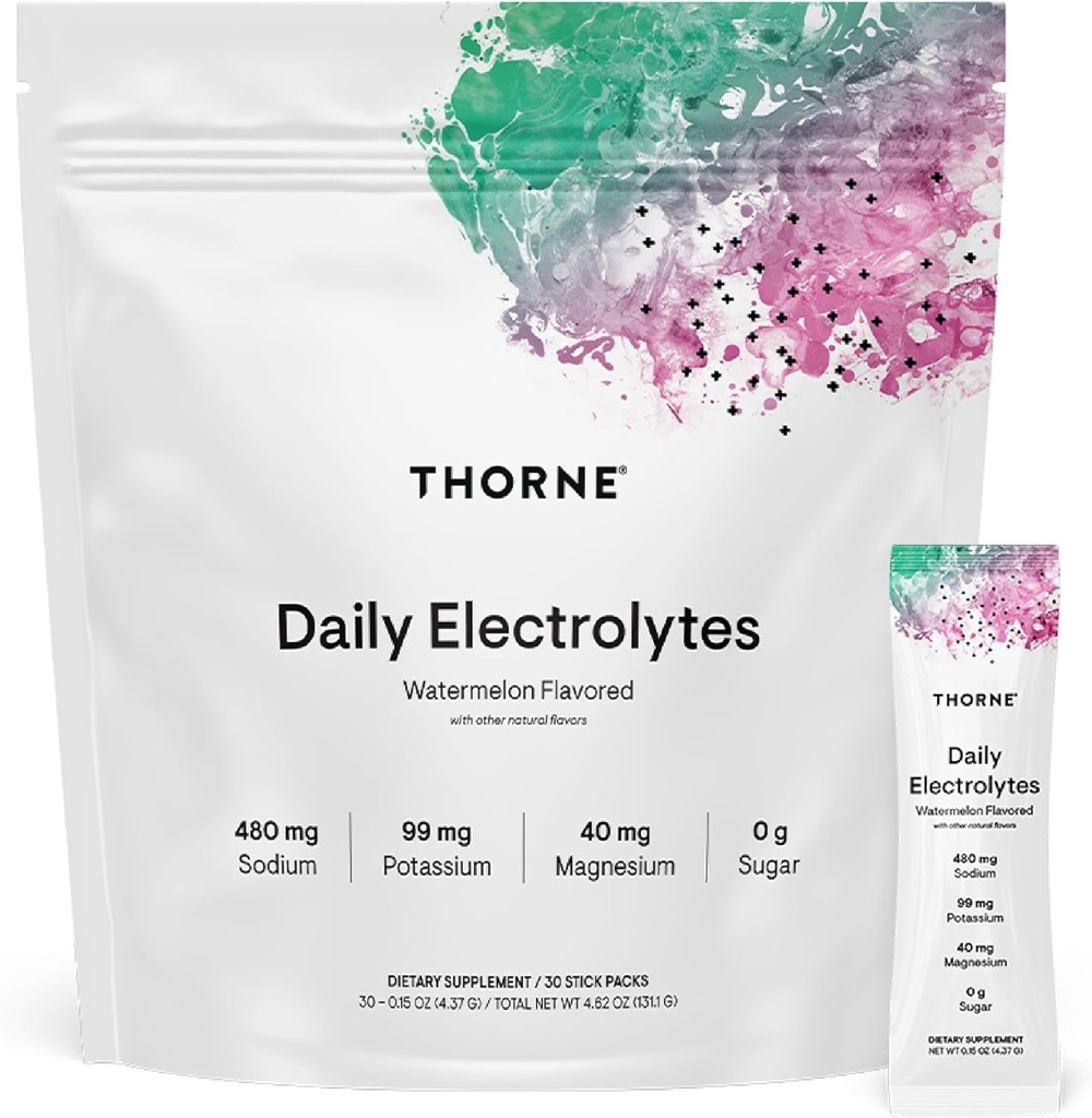 THORNE - Daily Electrolytes - Zero Sugar & Low-Calorie Electrolyte Drink Mix - Naturally Flavored & Sweetened - NSF Certified for Sport - Watermelon - 30 Stick Packs
