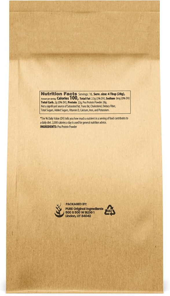 PURE ORIGINAL INGREDIENTS Pea Vegan Protein Powder (1 lb) Gluten Free, from Yellow Peas