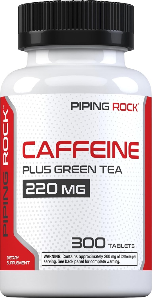 Piping Rock Caffeine Pills 220mg | 300 Tablets | with Green Tea Extract | Vegetarian, Non-GMO, Gluten Free Supplement