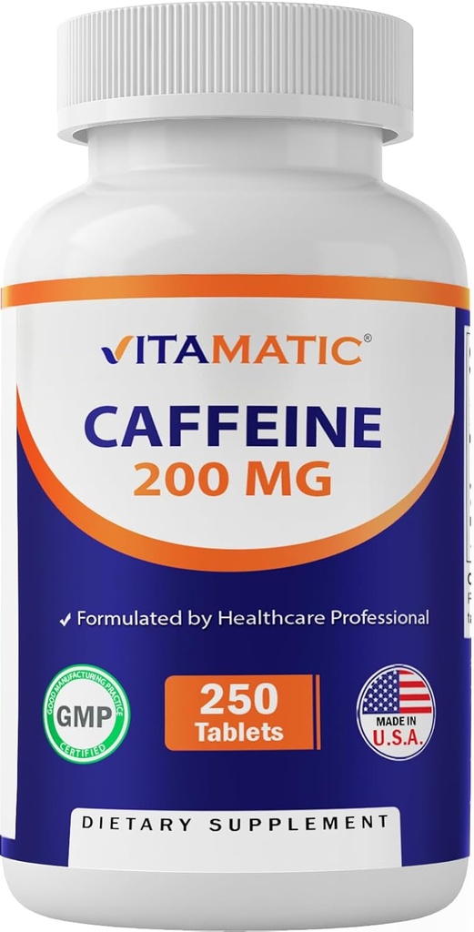 Vitamatic Caffeine Pills 200mg per Serving, 250 Vegetarian Tablets