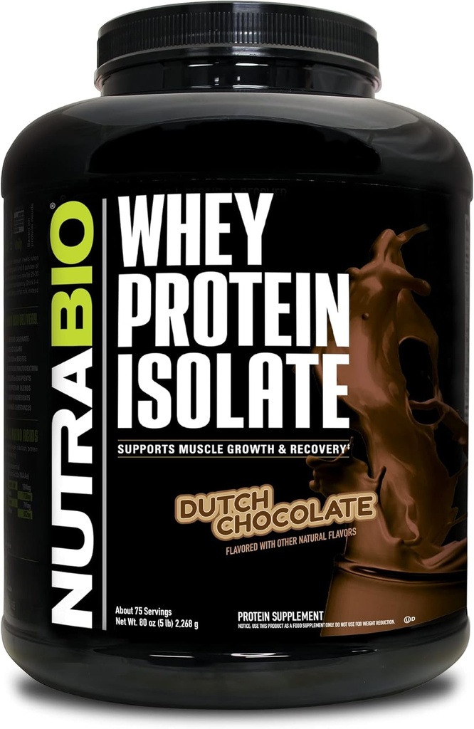 NutraBio 100% Whey Protein Isolate Protein Powder – 25g Protein with Complete Amino Acid Profile, Non-GMO, Soy and Gluten Free, Low Carb and Low Calorie Whey Protein Powder - Dutch Chocolate - 5 Lbs.