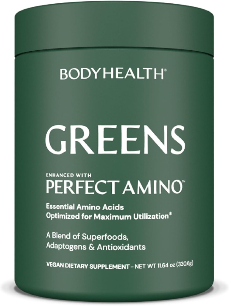 BodyHealth Greens Enhanced with PerfectAmino - Daily Superfood Green Apple Smoothie Powder with Vegetables, Fruit, Antioxidants, Prebiotics, Probiotics, Fiber, and Protein - 30 Servings