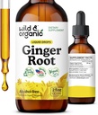 Wild & Organic Ginger Extract Liquid Drops - Immune & Digestive Support - Liquid Ginger Root Supplement - Vegan, Sugar & Alcohol-Free Tincture - 2 fl oz