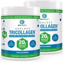 BioTrust Tri Collagen Powder - 3-in-1 Hydrolyzed Collagen Peptides Powder (Types I, II, & III) - Grass Fed Collagen Protein Powder for Anti Aging, Skin, Hair, Bone & Joint Health - Unflavored, 2-Pack