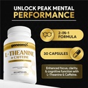 L-Theanine + Caffeine Supplement - Extra Strength 2-in-1 Formula for Mental Clarity, Energy and Focus with Natural Green Coffee Bean Extract, Supports Calm & Alertness | 30 Vegetarian Capsules