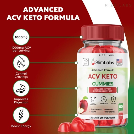 '- Slim Labs ACV Keto Gummies for Wellness and Metabolic Support - Weight Loss Gummies - Belly Fat Diet (60 Gummies)